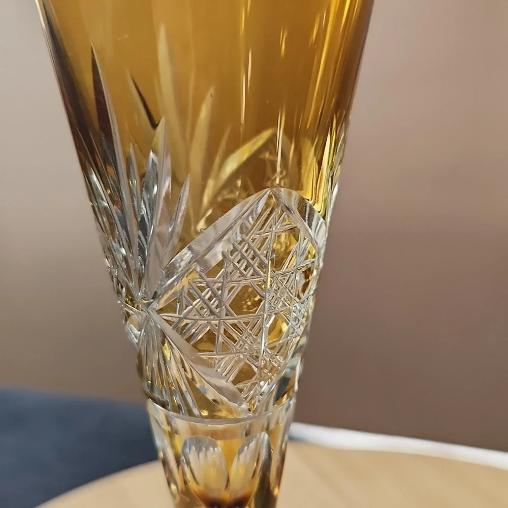 Set of 2 Pottery Barn Antoque Cut Flutes Amber Etched 9.5